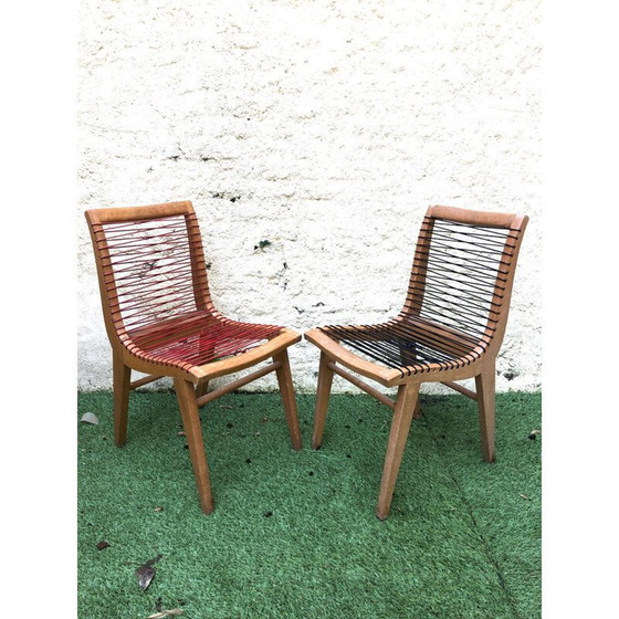 Image 1 of Ensemble de 2 chaises vintage en scoubidou par Louis Sognot, années 1950
