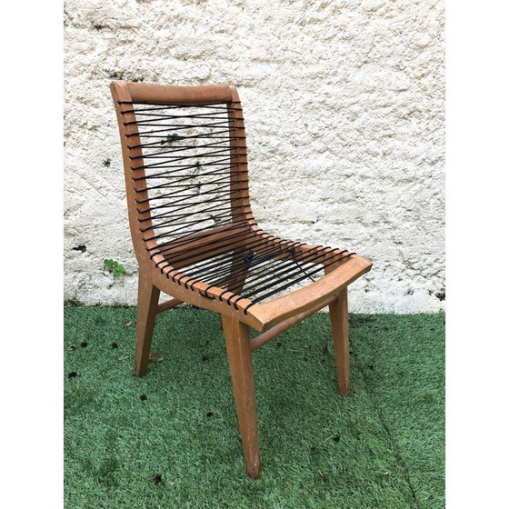 Image 1 of Ensemble de 2 chaises vintage en scoubidou par Louis Sognot, années 1950