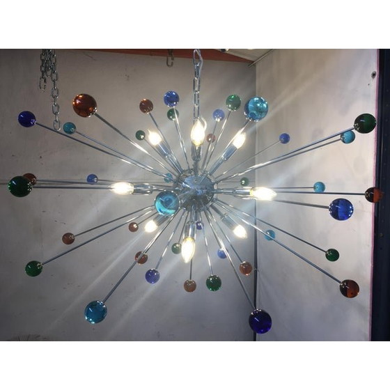 Image 1 of 2020S Spoutnik en verre de Murano multicolore lustre italien fait à la main