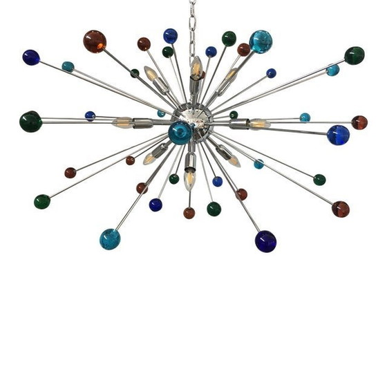 Image 1 of 2020S Spoutnik en verre de Murano multicolore lustre italien fait à la main