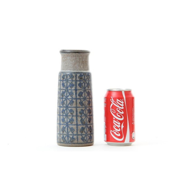 Image 1 of Vase cylindrique scandinave vintage en céramique avec des motifs bleus par Marianne Starck pour Michael Andersen and Son, 1970