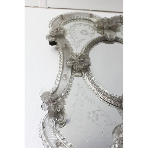 Miroir vénitien vintage en verre de Murano, Italie années 1950