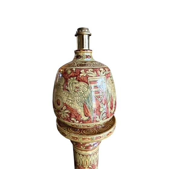 Image 1 of Ensemble très unique de lampes/colonnes en céramique peintes à la main par Biagioli Gubbio, Italie, années 1970