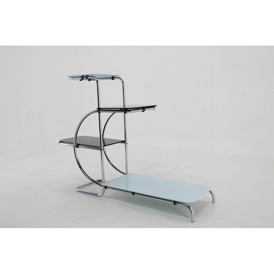 Image 1 of Meuble de rangement vintage Bauhaus en acier chromé et verre opaxy, Tchécoslovaquie 1930