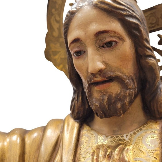 Image 1 of Sculpture vintage du Sacré-Cœur de Jésus en pâte à papier, Espagne