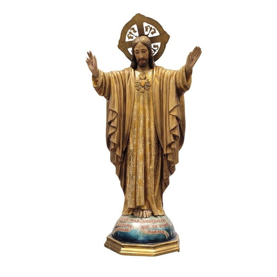 Image 1 of Sculpture vintage du Sacré-Cœur de Jésus en pâte à papier, Espagne