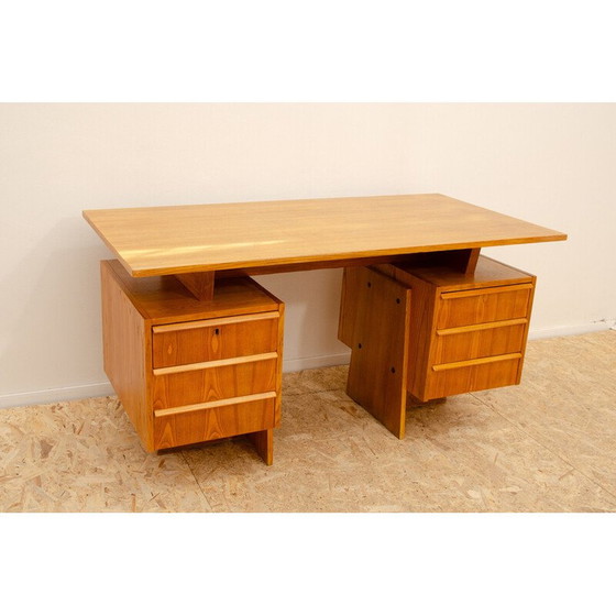 Image 1 of Bureau vintage en hêtre et contreplaqué, Tchécoslovaquie 1970