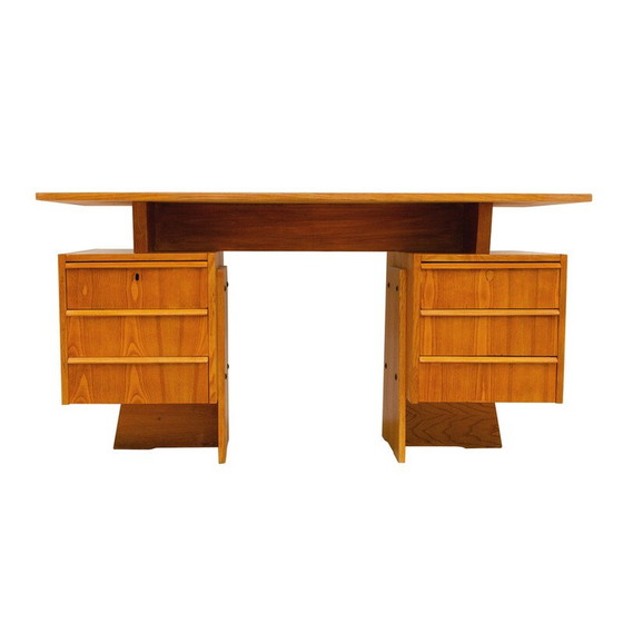 Image 1 of Bureau vintage en hêtre et contreplaqué, Tchécoslovaquie 1970