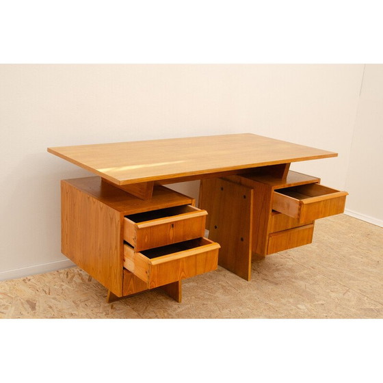 Image 1 of Bureau vintage en hêtre et contreplaqué, Tchécoslovaquie 1970