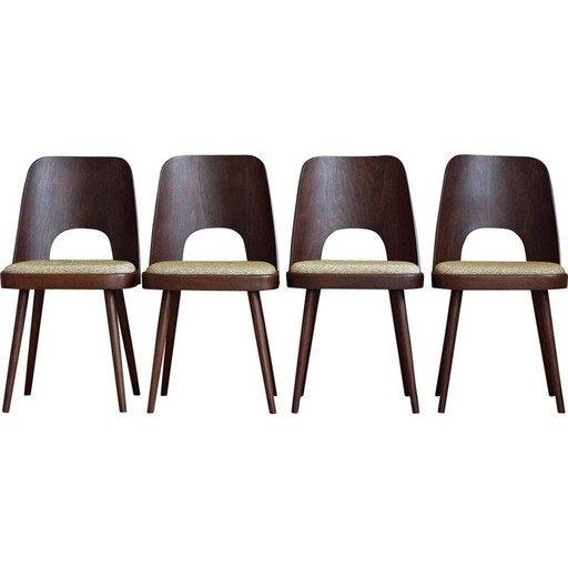 Ensemble de 4 chaises vintage retapissées en tissu par Oswald Haerdtl pour M. Josef Hoffmann, Autriche 1950