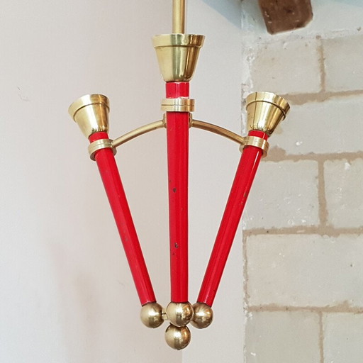 Lustre vintage en laiton et métal, France 1950