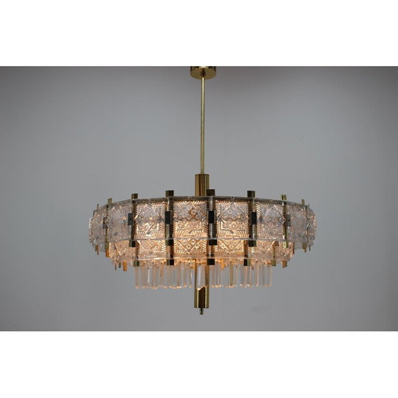 Image 1 of Paire de lustres vintage en verre et laiton par KamenickMd'enov, Tchécoslovaquie 1960