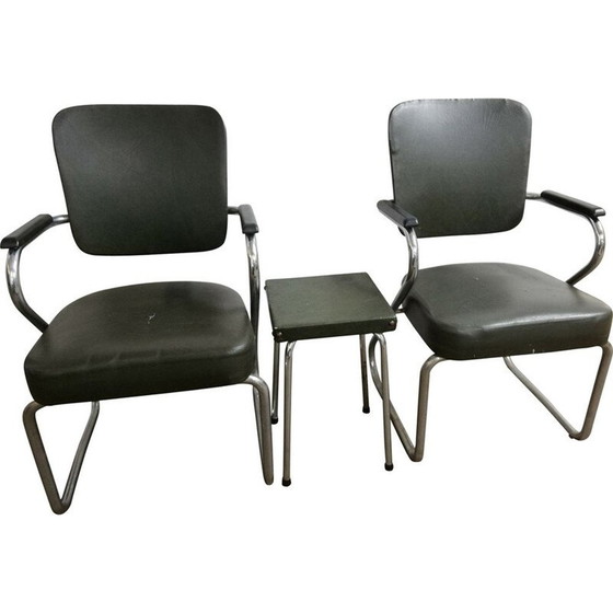 Image 1 of Paire de fauteuils fana vintage avec tabouret par Paul Schuitema, Pays-Bas 1950