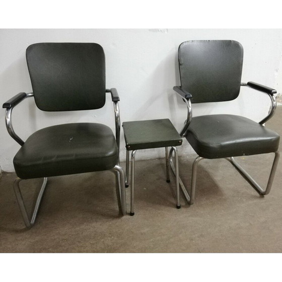Image 1 of Paire de fauteuils fana vintage avec tabouret par Paul Schuitema, Pays-Bas 1950