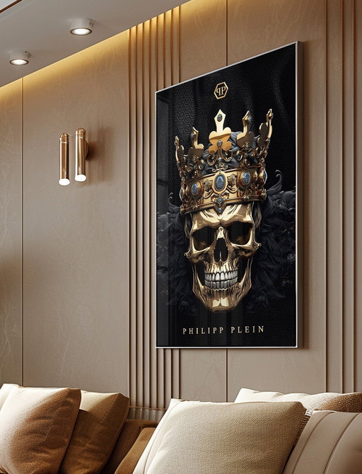 Xxl-Acrylic Glass Artwork - "Golden Crown Of Mortality" - 200X140Cm - Luxe, style et élégance brute