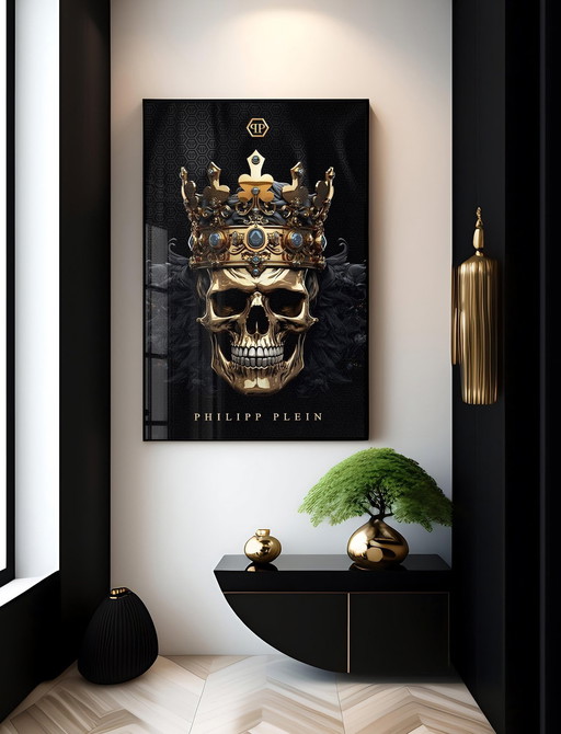 Xxl-Acrylic Glass Artwork - "Golden Crown Of Mortality" - 200X140Cm - Luxe, style et élégance brute