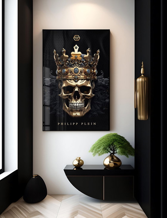 Image 1 of Xxl-Acrylic Glass Artwork - "Golden Crown Of Mortality" - 200X140Cm - Luxe, style et élégance brute