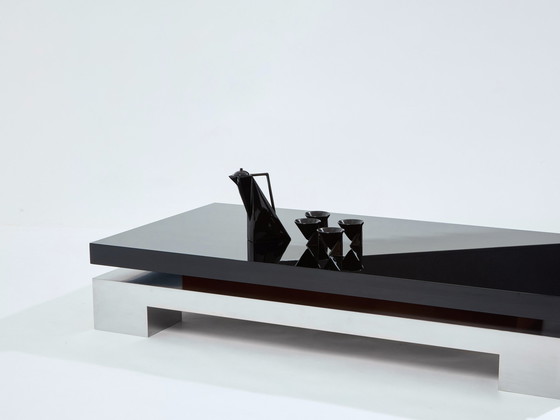 Image 1 of Nadine Charteret Table basse en acier brossé laqué noir 1972