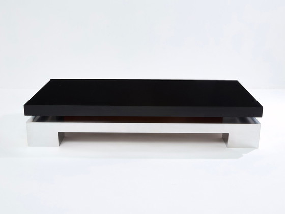 Image 1 of Nadine Charteret Table basse en acier brossé laqué noir 1972