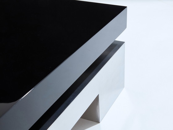 Image 1 of Nadine Charteret Table basse en acier brossé laqué noir 1972
