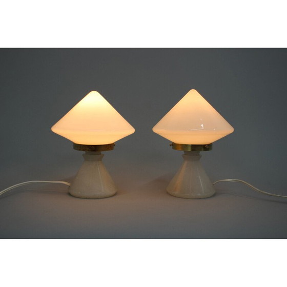 Image 1 of Paire de lampes de table Art déco vintage avec base en albâtre, Tchécoslovaquie 1940