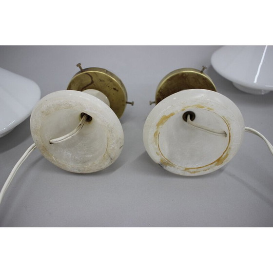 Image 1 of Paire de lampes de table Art déco vintage avec base en albâtre, Tchécoslovaquie 1940