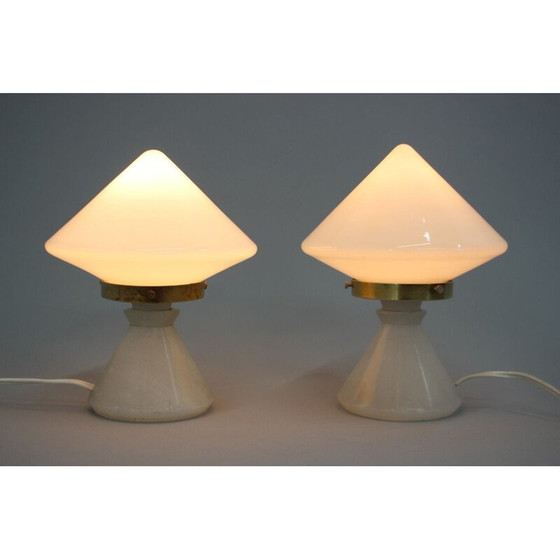 Image 1 of Paire de lampes de table Art déco vintage avec base en albâtre, Tchécoslovaquie 1940