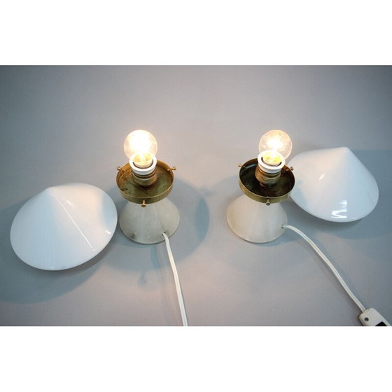 Image 1 of Paire de lampes de table Art déco vintage avec base en albâtre, Tchécoslovaquie 1940