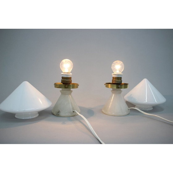 Image 1 of Paire de lampes de table Art déco vintage avec base en albâtre, Tchécoslovaquie 1940