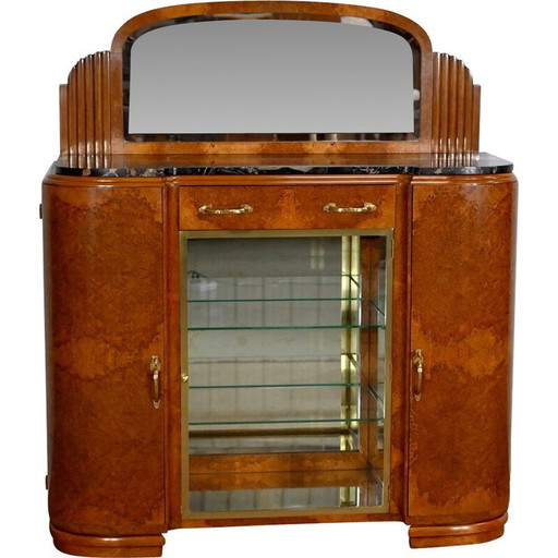 Buffet vintage en cèdre et marbre noir pour Maison Stourm, années 1940