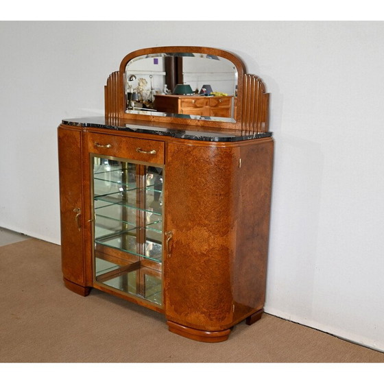 Image 1 of Buffet vintage en cèdre et marbre noir pour Maison Stourm, années 1940