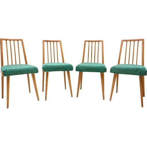 Ensemble de 4 chaises de salle à manger en hêtre du milieu du siècle, Tchécoslovaquie années 1960