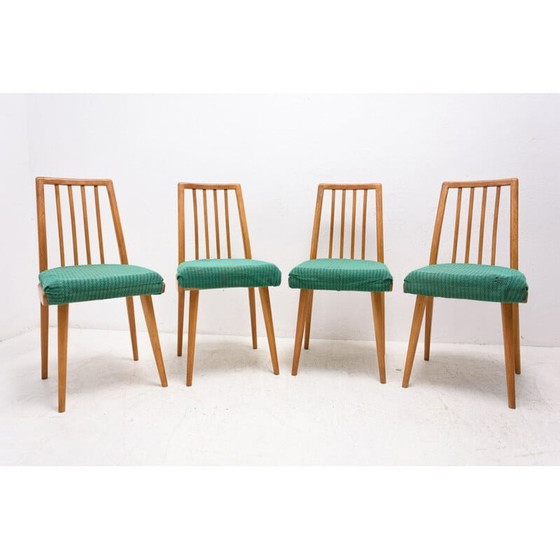 Image 1 of Ensemble de 4 chaises de salle à manger en hêtre du milieu du siècle, Tchécoslovaquie années 1960