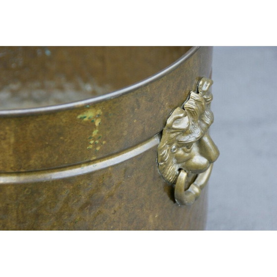 Image 1 of Pot de fleurs vintage en laiton avec têtes de lion, 1900