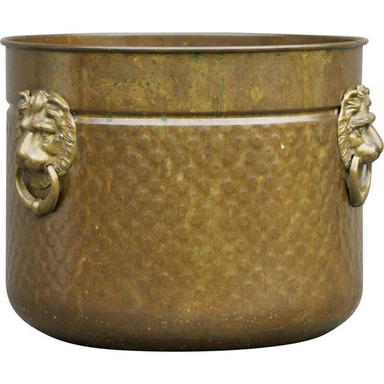 Image 1 of Pot de fleurs vintage en laiton avec têtes de lion, 1900