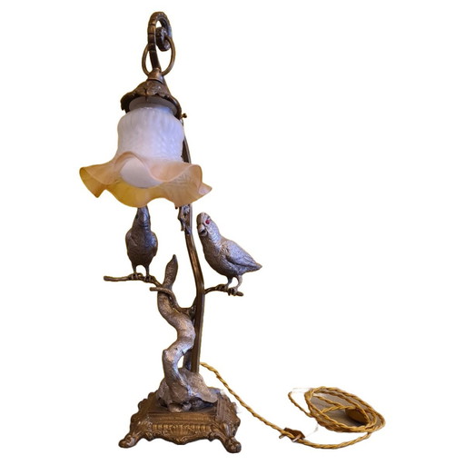 Lampe de table de style Maison Jansen avec oiseaux circa 1960