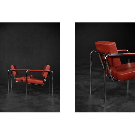 Image 1 of Paire de fauteuils vintage Ej 8 en cuir rouge par Torben Skov pour Erik Jørgensen Møbelfabrik, 1990