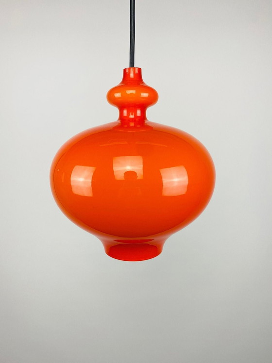 Image 1 of 1 Of 2 Swedish Orange Glass Suspension Lamp Oplight By Hans Agne Jakobsson For Ab Markaryd