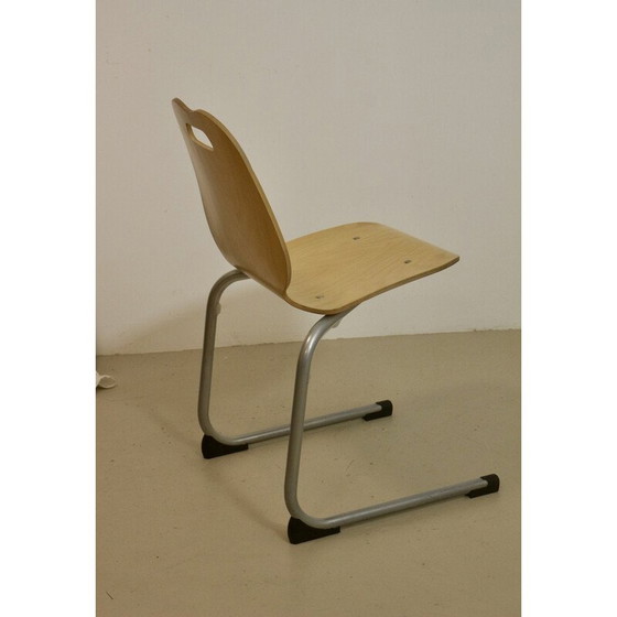 Image 1 of Ensemble de 4 chaises de cantine empilables en bois et aluminium, 1990