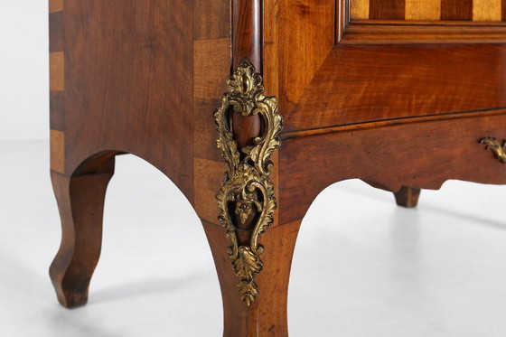 Image 1 of Cabinet ancien en bois avec incrustation et décorations en bronze, 1860