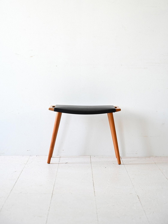 Image 1 of Tabouret vintage en bois et cuir