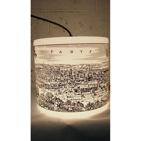 Image 1 of Lampe suspendue vintage en opaline sérigraphiée