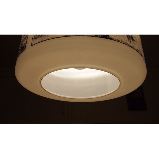 Image 1 of Lampe suspendue vintage en opaline sérigraphiée