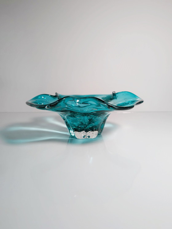 Image 1 of Grande coupe à fruits Vintage Murano Bubbles Turquoise Barovier Toso Bullicante Mint Vert Bulles Italie 70Er 70S 1970