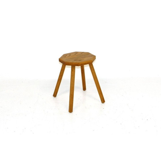 Image 1 of Tabouret vintage brutaliste en bois de chêne, Suède 1950