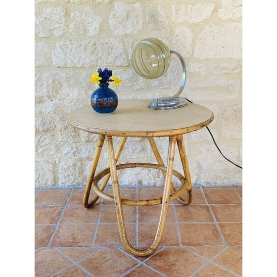 Image 1 of Table d'appoint vintage en bambou et rotin, 1960