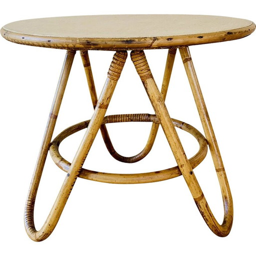 Table d'appoint vintage en bambou et rotin, 1960