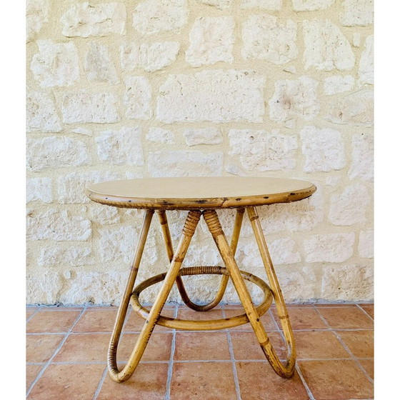 Image 1 of Table d'appoint vintage en bambou et rotin, 1960
