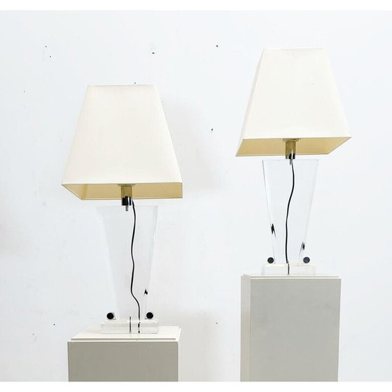 Image 1 of Paire de lampes de table vintage en plexiglas avec abat-jour, Italie 1970