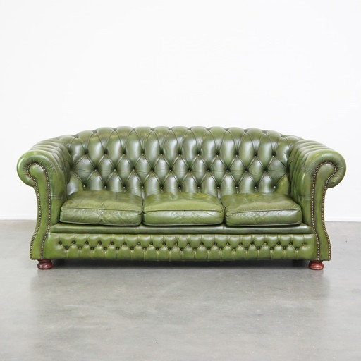 Canapé Chesterfield 2,5 places en cuir de boeuf vert